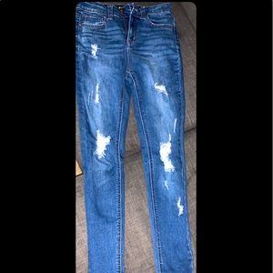 dark wash high waisted skinny ripped jeans